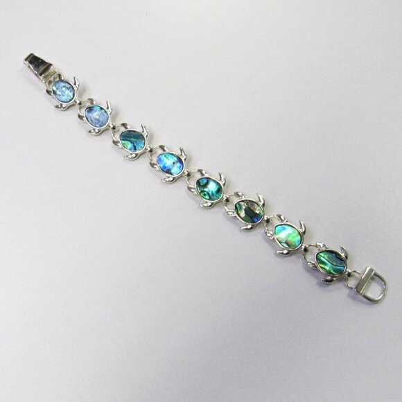 Silver Plated Abalone Shell Turtle Charm Bracelet Magnetic Clasp New - Picture 2 of 4
